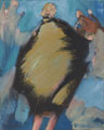 Ecke Karl-Marx 6, wartende Frau an einer Kreuzung, gemalt mit Ölfarben